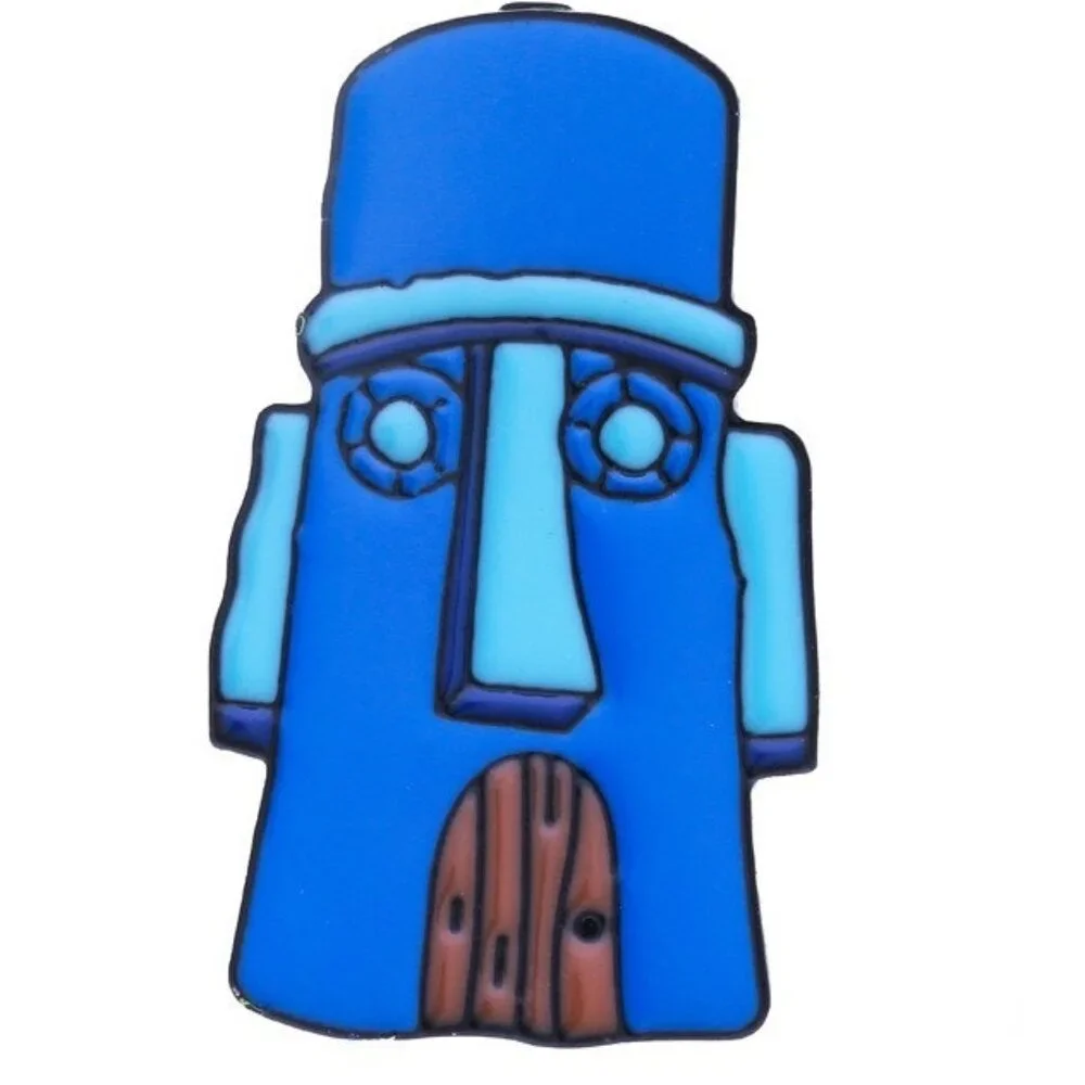 Blue Tiki Face Enamel Pin | Cartoon Style Moai Totem Pin | Fun Collectible Acces - Picture 1 of 2